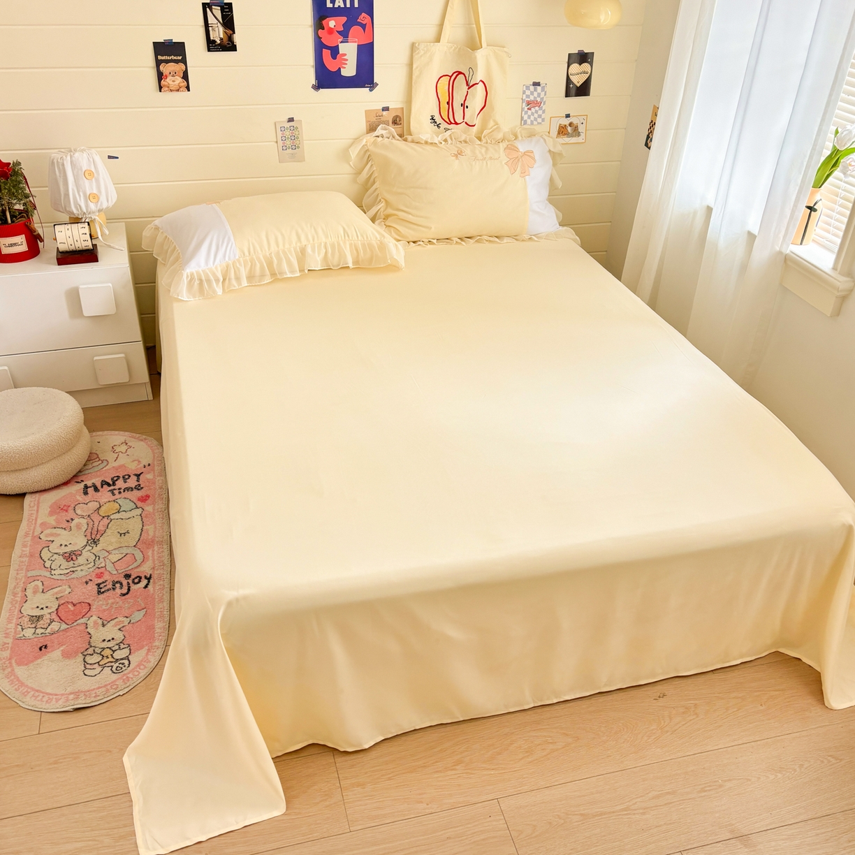 91家纺网 家纺一手货源 找家纺 慕语家纺 2026款贴布绣磨毛四件套梦蝶 梦蝶-奶黄