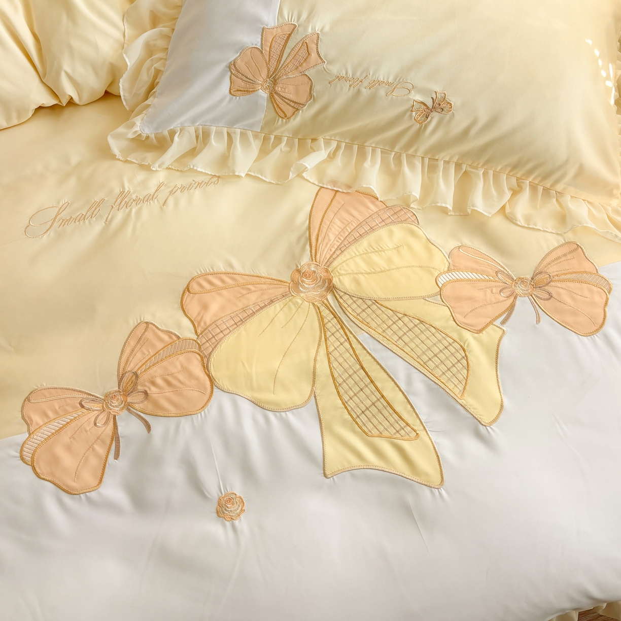 91家纺网 家纺一手货源 找家纺 慕语家纺 2026款贴布绣磨毛四件套梦蝶 梦蝶-奶黄