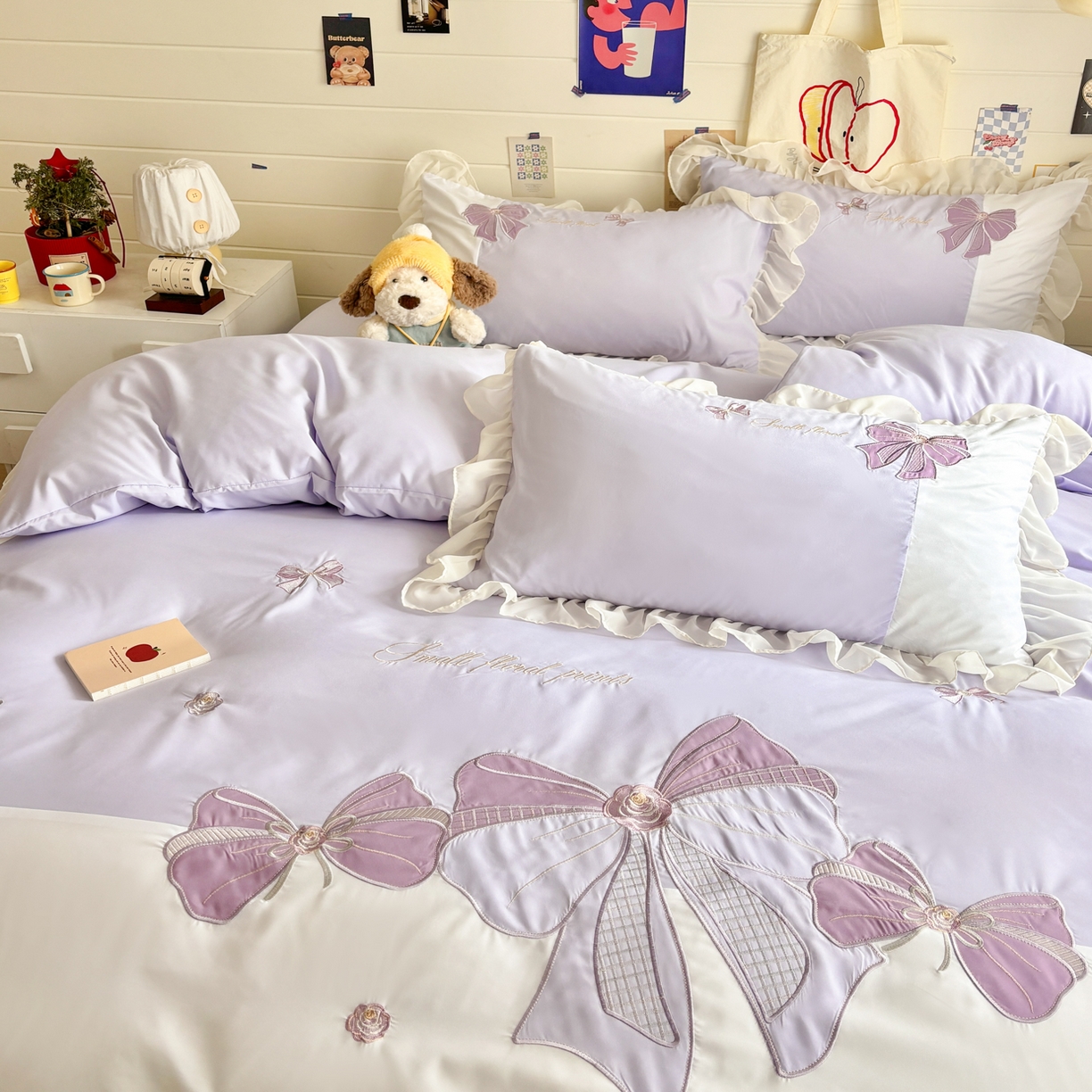 91家纺网 家纺一手货源 找家纺 慕语家纺 2026款贴布绣磨毛四件套梦蝶 梦蝶-香芋