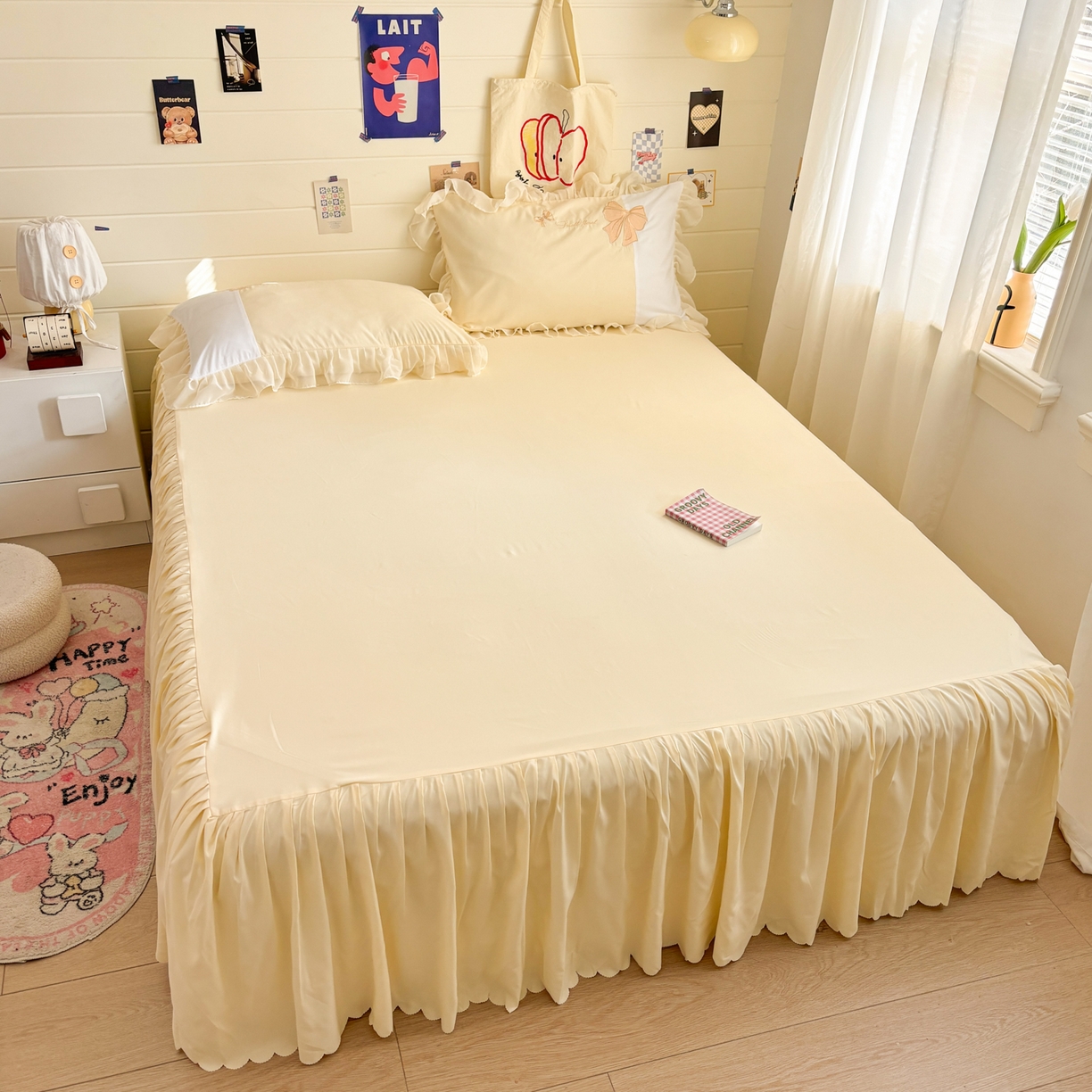 91家纺网 家纺一手货源 找家纺 慕语家纺 2026款贴布绣磨毛四件套梦蝶 梦蝶-奶黄