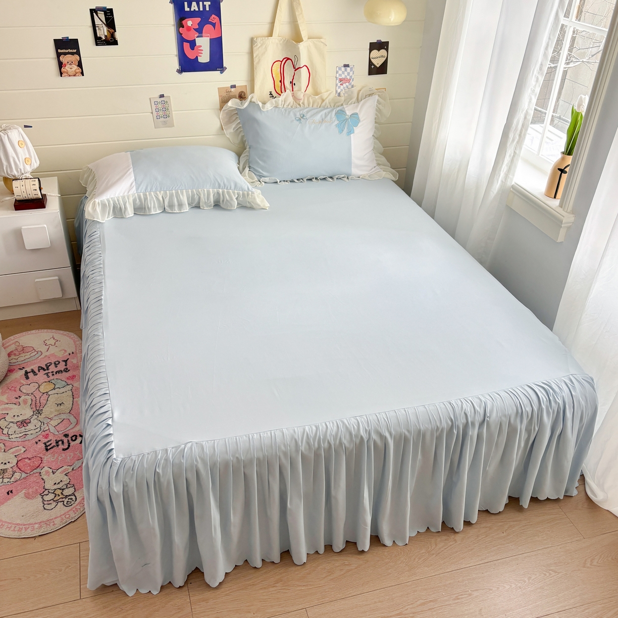 91家纺网 家纺一手货源 找家纺 慕语家纺 2026款贴布绣磨毛四件套梦蝶 梦蝶-浅蓝