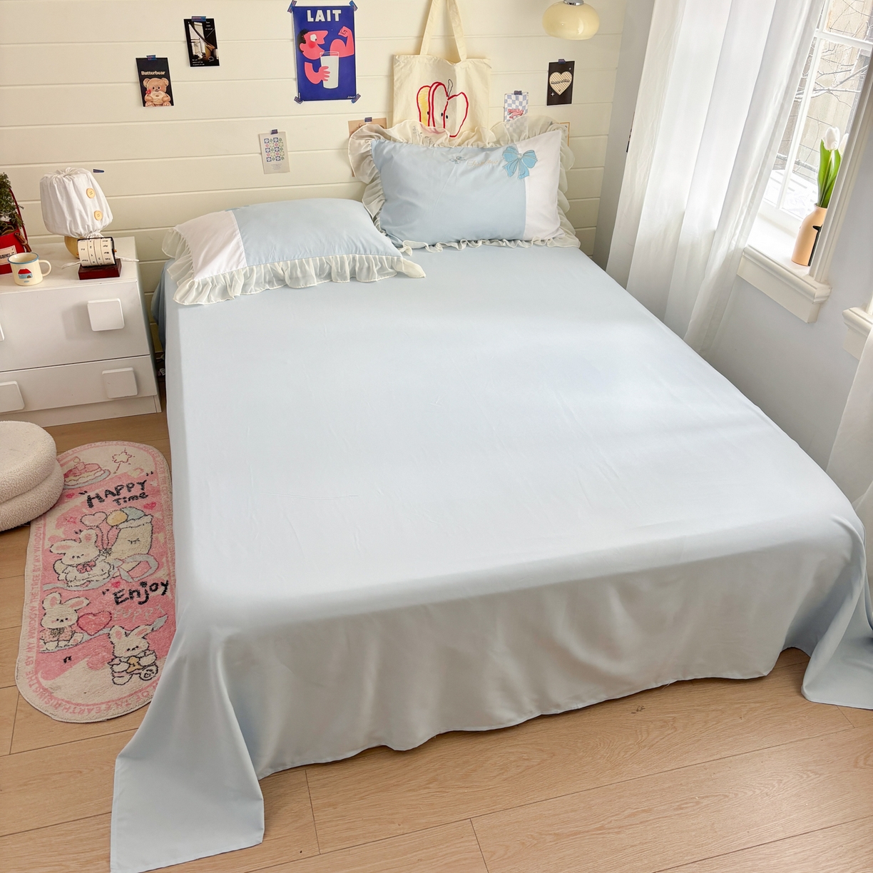 91家纺网 家纺一手货源 找家纺 慕语家纺 2026款贴布绣磨毛四件套梦蝶 梦蝶-浅蓝