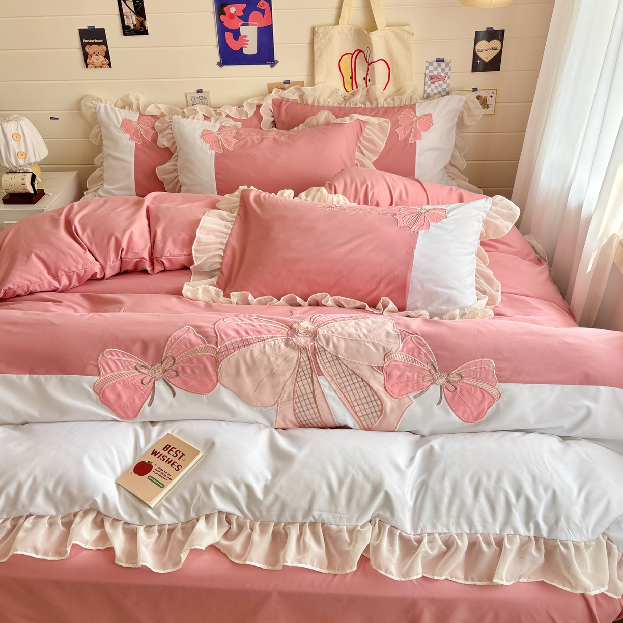 91家纺网 家纺一手货源 找家纺 慕语家纺 2026款贴布绣磨毛四件套梦蝶 梦蝶-豆沙