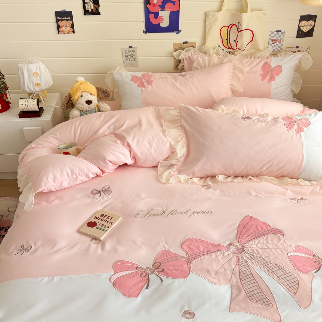 91家纺网 家纺一手货源 找家纺 慕语家纺 2026款贴布绣磨毛四件套梦蝶 梦蝶-浅玉