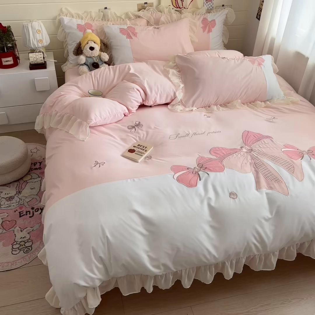 91家纺网 家纺一手货源 找家纺 慕语家纺 2026款贴布绣磨毛四件套梦蝶 梦蝶-浅玉