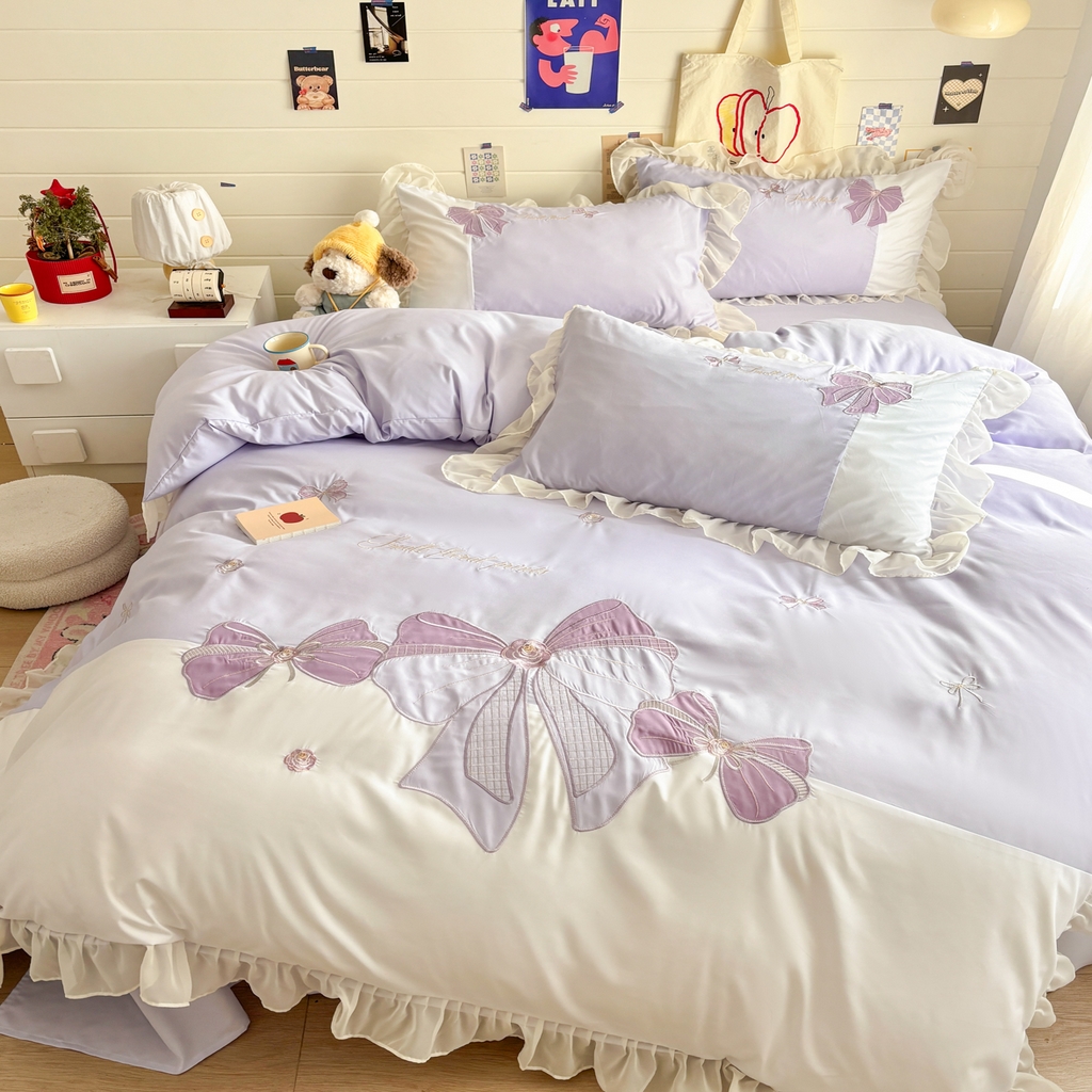 91家纺网 家纺一手货源 找家纺 慕语家纺 2026款贴布绣磨毛四件套梦蝶 梦蝶-香芋