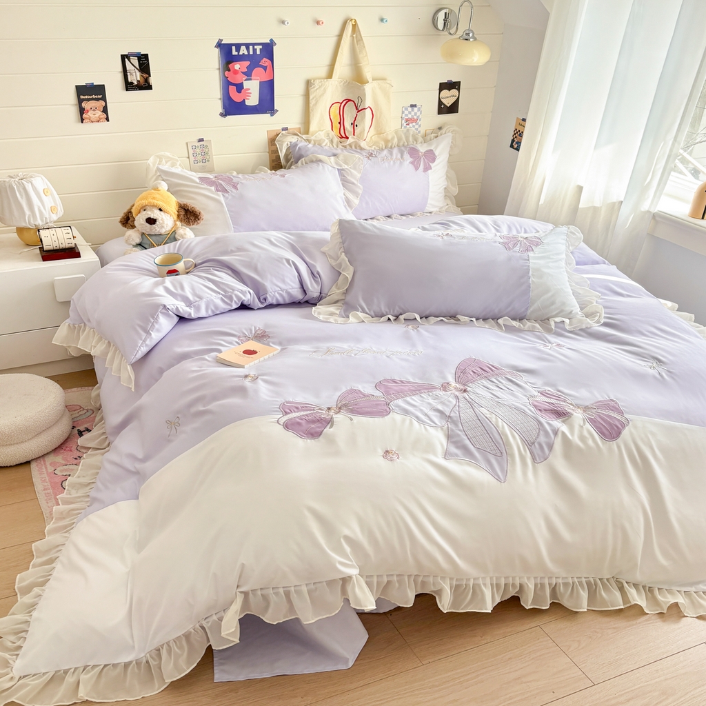 91家纺网 家纺一手货源 找家纺 慕语家纺 2026款贴布绣磨毛四件套梦蝶 梦蝶-香芋