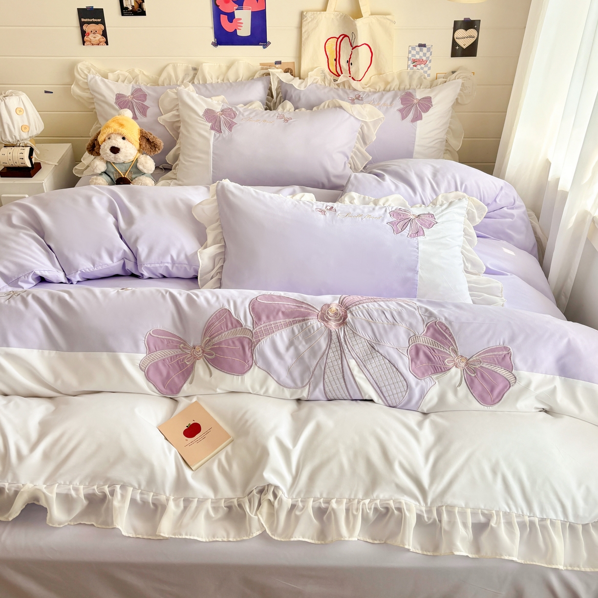 91家纺网 家纺一手货源 找家纺 慕语家纺 2026款贴布绣磨毛四件套梦蝶 梦蝶-香芋