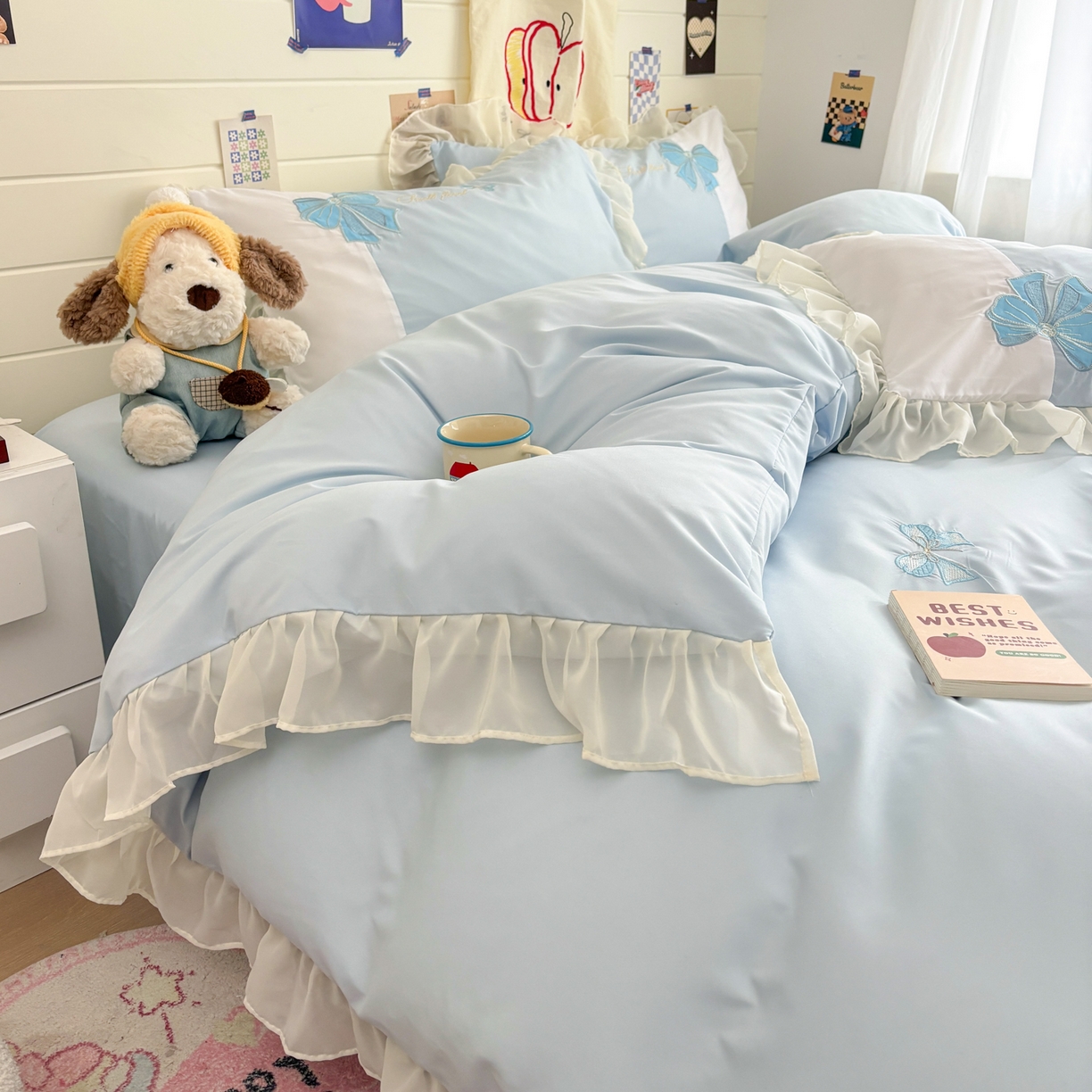 91家纺网 家纺一手货源 找家纺 慕语家纺 2026款贴布绣磨毛四件套梦蝶 梦蝶-浅蓝