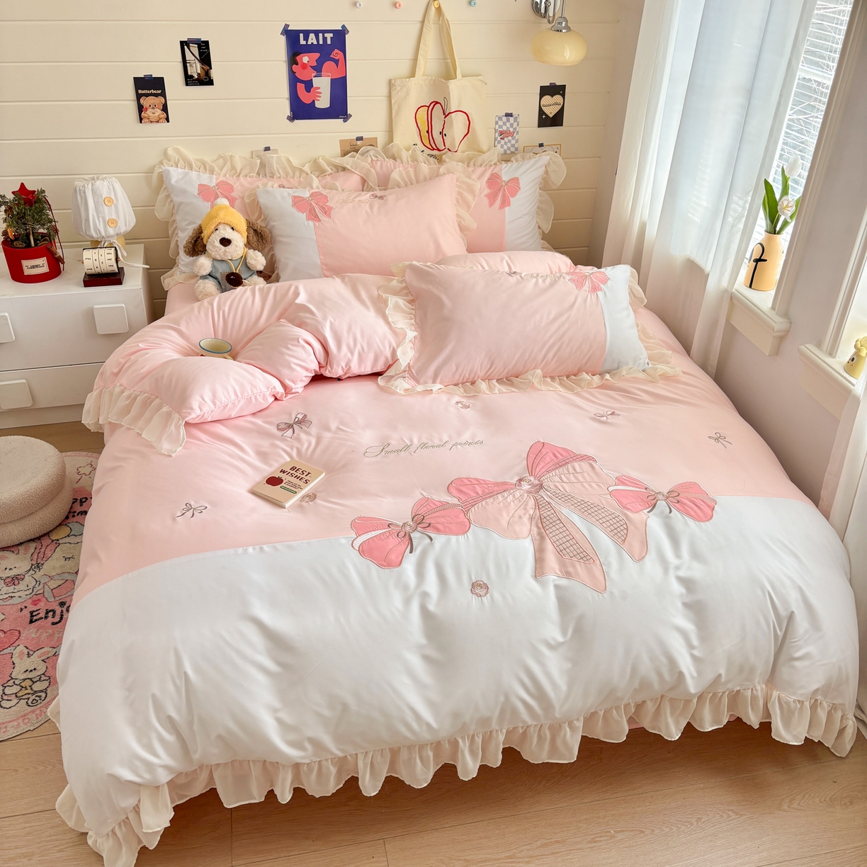 91家纺网 家纺一手货源 找家纺 慕语家纺 2026款贴布绣磨毛四件套梦蝶 梦蝶-浅玉