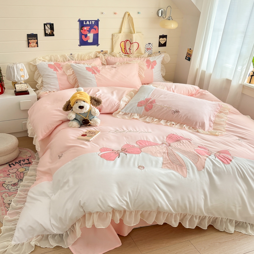 91家纺网 家纺一手货源 找家纺 慕语家纺 2026款贴布绣磨毛四件套梦蝶 梦蝶-浅玉