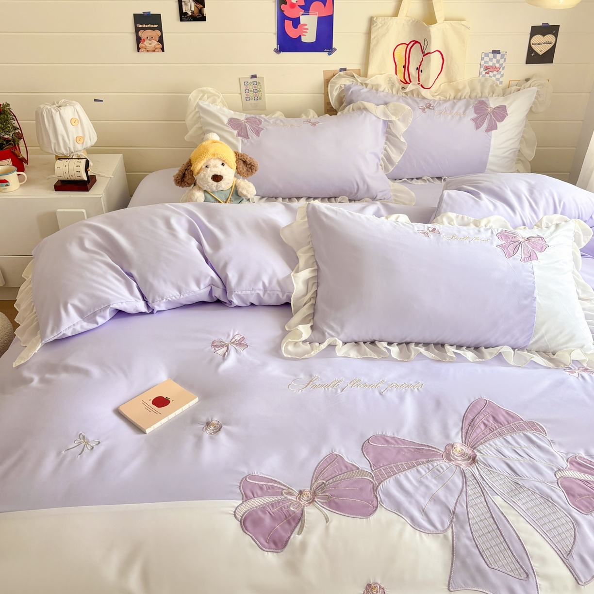 91家纺网 家纺一手货源 找家纺 慕语家纺 2026款贴布绣磨毛四件套梦蝶 梦蝶-香芋