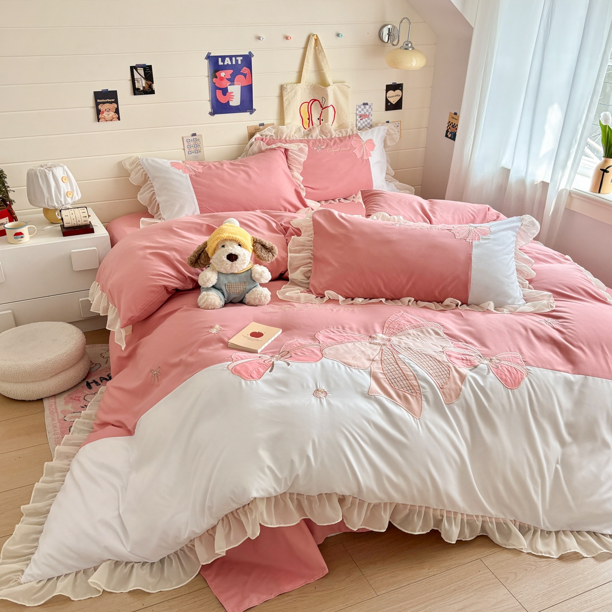 91家纺网 家纺一手货源 找家纺 慕语家纺 2026款贴布绣磨毛四件套梦蝶 梦蝶-豆沙