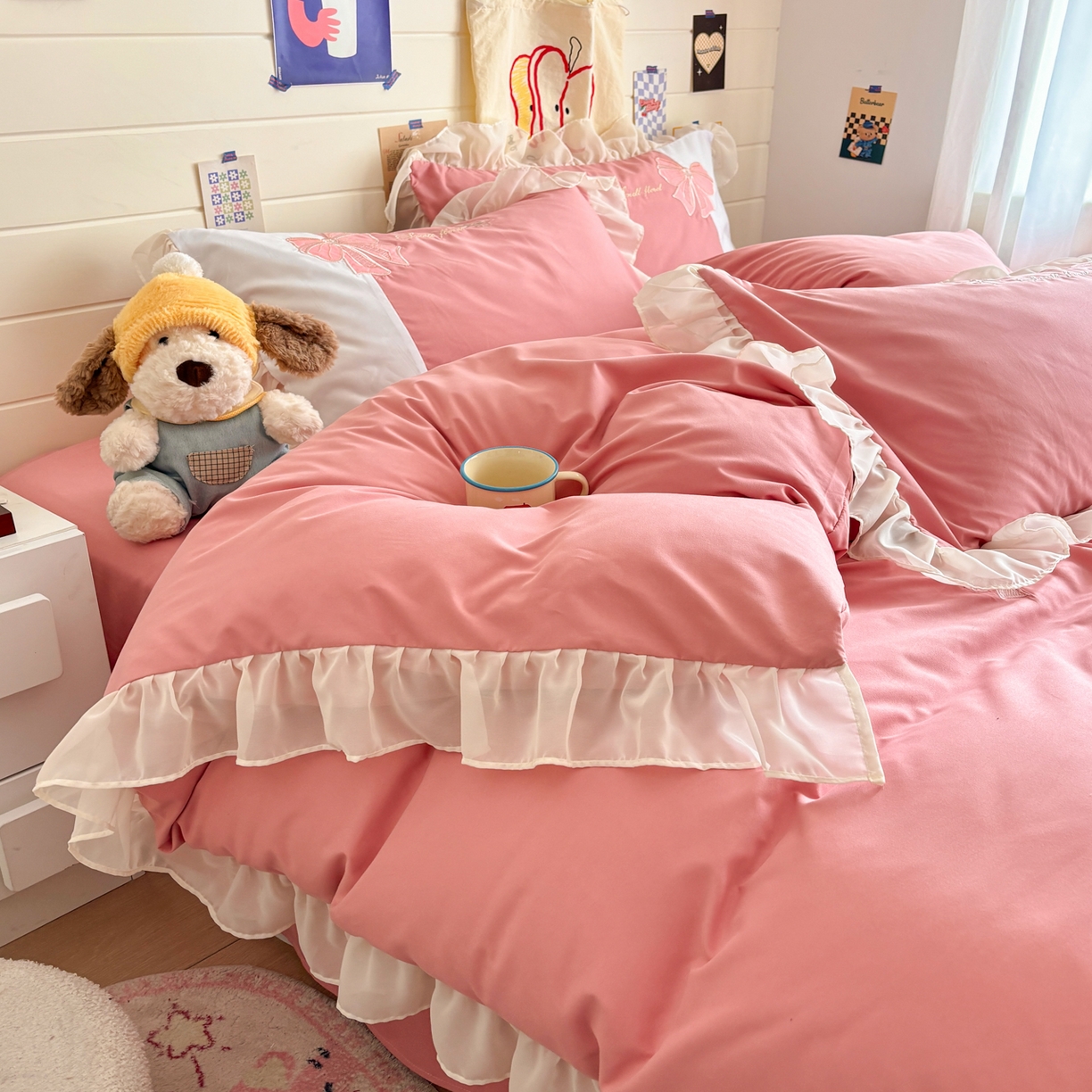 91家纺网 家纺一手货源 找家纺 慕语家纺 2026款贴布绣磨毛四件套梦蝶 梦蝶-豆沙