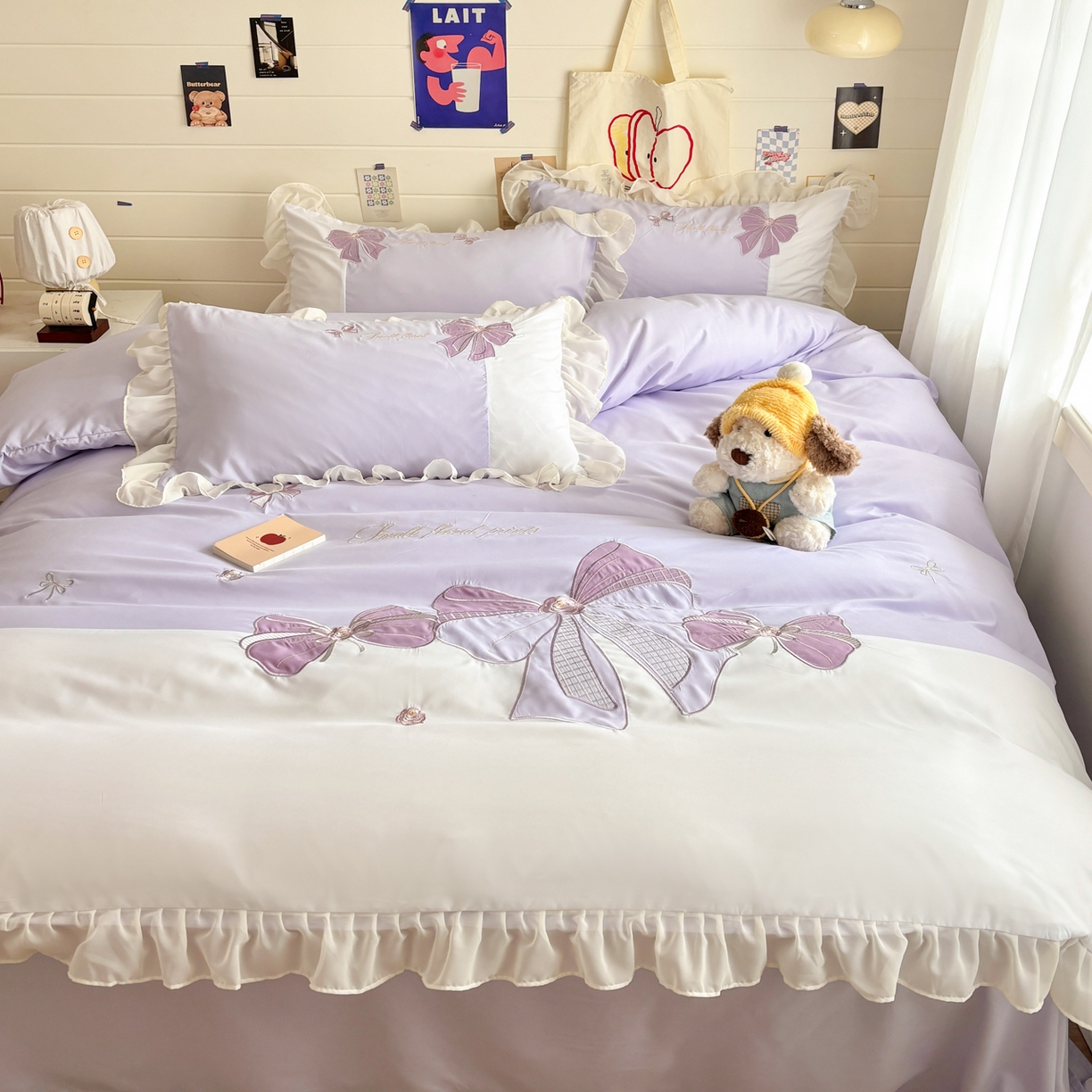 91家纺网 家纺一手货源 找家纺 慕语家纺 2026款贴布绣磨毛四件套梦蝶 梦蝶-香芋