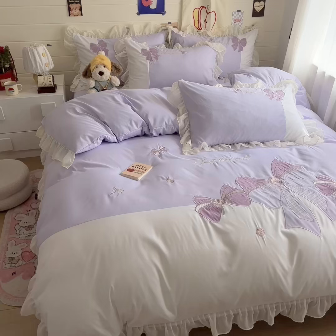 91家纺网 家纺一手货源 找家纺 慕语家纺 2026款贴布绣磨毛四件套梦蝶 梦蝶-香芋