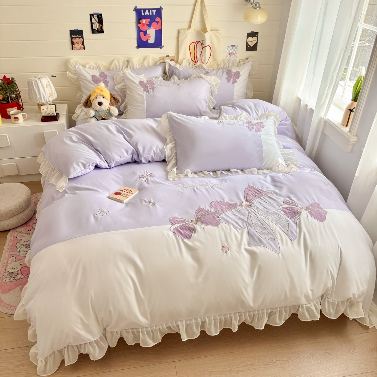 91家纺网 家纺一手货源 找家纺 慕语家纺 2026款贴布绣磨毛四件套梦蝶 梦蝶-香芋