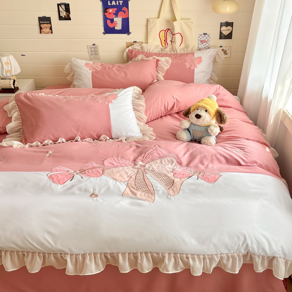 91家纺网 家纺一手货源 找家纺 慕语家纺 2026款贴布绣磨毛四件套梦蝶 梦蝶-豆沙