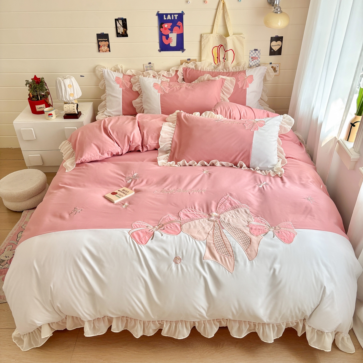 慕语家纺 2026款贴布绣磨毛四件套梦蝶 梦蝶-豆沙