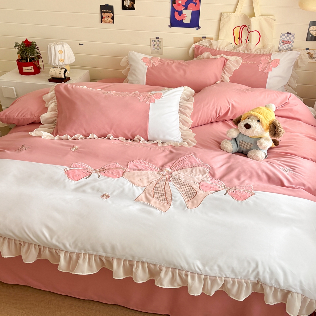 91家纺网 家纺一手货源 找家纺 慕语家纺 2026款贴布绣磨毛四件套梦蝶 梦蝶-豆沙