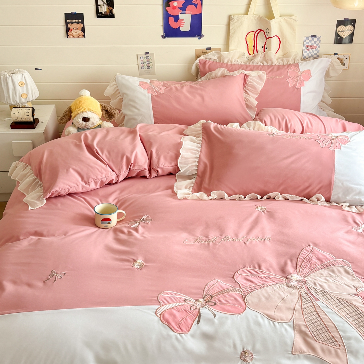 91家纺网 家纺一手货源 找家纺 慕语家纺 2026款贴布绣磨毛四件套梦蝶 梦蝶-豆沙