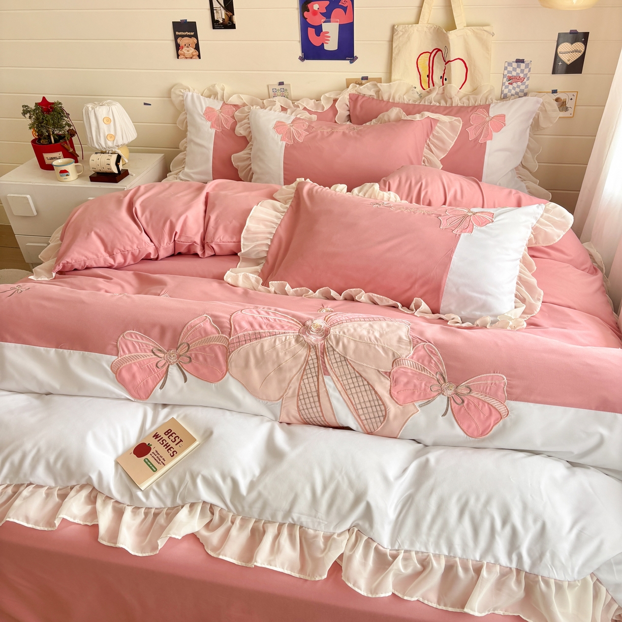 91家纺网 家纺一手货源 找家纺 慕语家纺 2026款贴布绣磨毛四件套梦蝶 梦蝶-豆沙