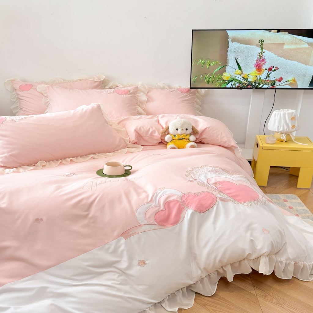 91家纺网 家纺一手货源 找家纺 （总）慕语家纺 2026款贴布绣磨毛四件套甜心