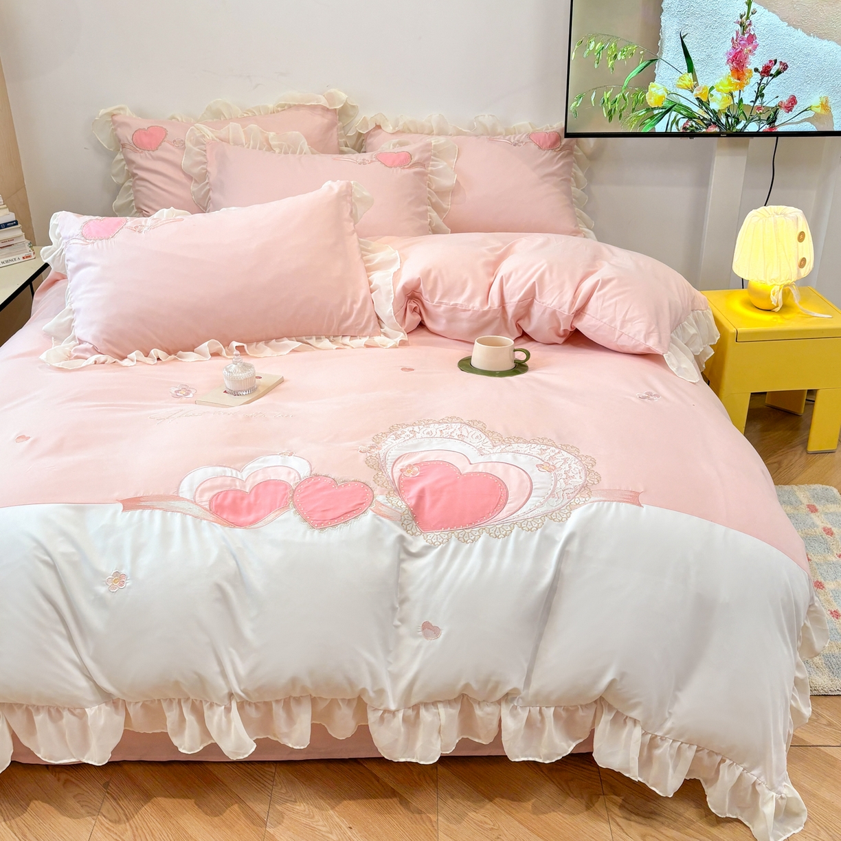 91家纺网 家纺一手货源 找家纺 （总）慕语家纺 2026款贴布绣磨毛四件套甜心