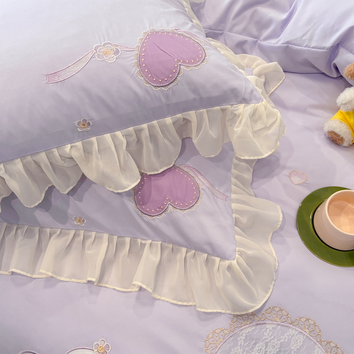 91家纺网 家纺一手货源 找家纺 慕语家纺 2026款贴布绣磨毛四件套甜心 甜心-风信紫