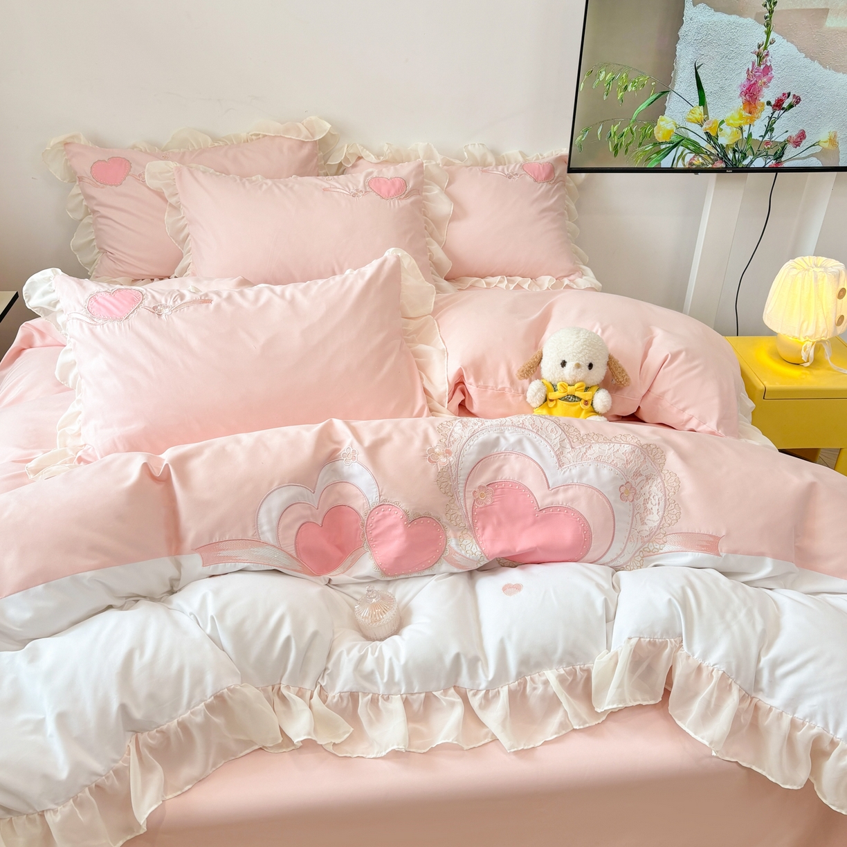 91家纺网 家纺一手货源 找家纺 （总）慕语家纺 2026款贴布绣磨毛四件套甜心