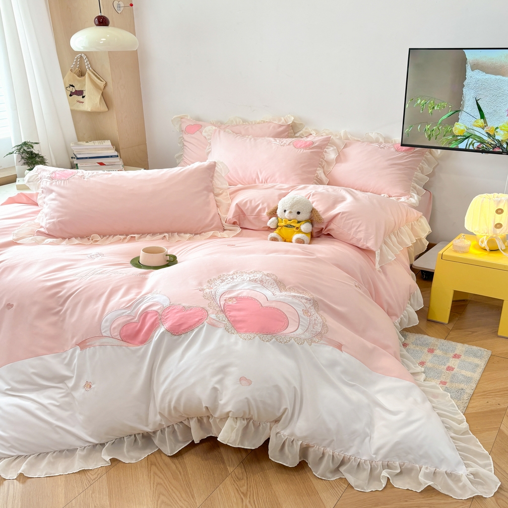 91家纺网 家纺一手货源 找家纺 慕语家纺 2026款贴布绣磨毛四件套甜心 甜心-梦幻玉