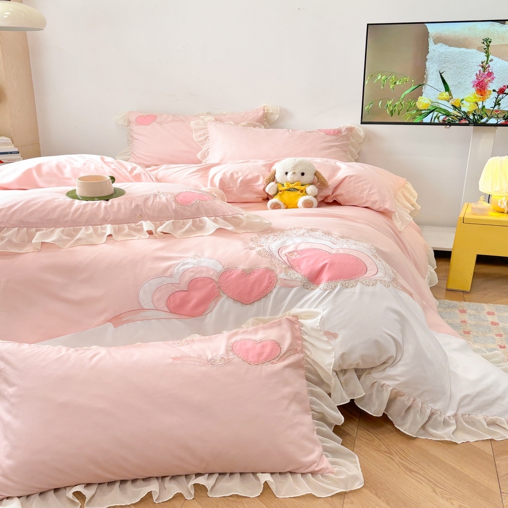 91家纺网 家纺一手货源 找家纺 慕语家纺 2026款贴布绣磨毛四件套甜心 甜心-梦幻玉