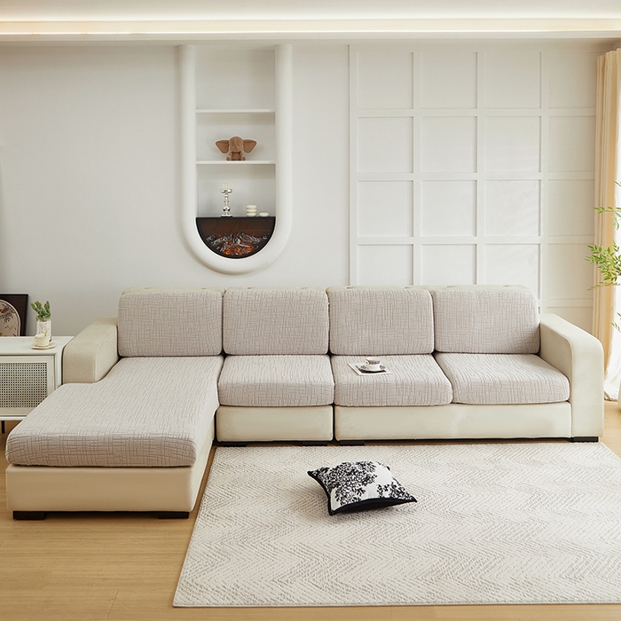 91家纺网 家纺一手货源 找家纺 飞翔家纺沙发套 2026新款舒适亲肤素格纹-坐垫套 浅灰色