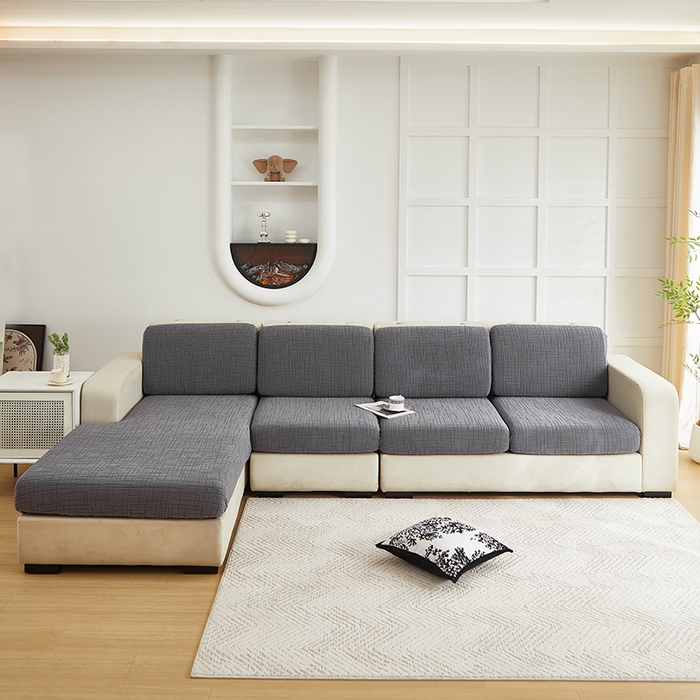 91家纺网 家纺一手货源 找家纺 飞翔家纺沙发套 2026新款舒适亲肤素格纹-坐垫套 深灰色