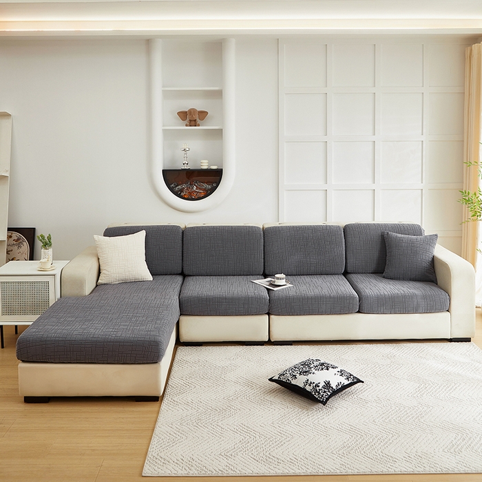 91家纺网 家纺一手货源 找家纺 飞翔家纺沙发套 2026新款舒适亲肤素格纹-坐垫套 深灰色