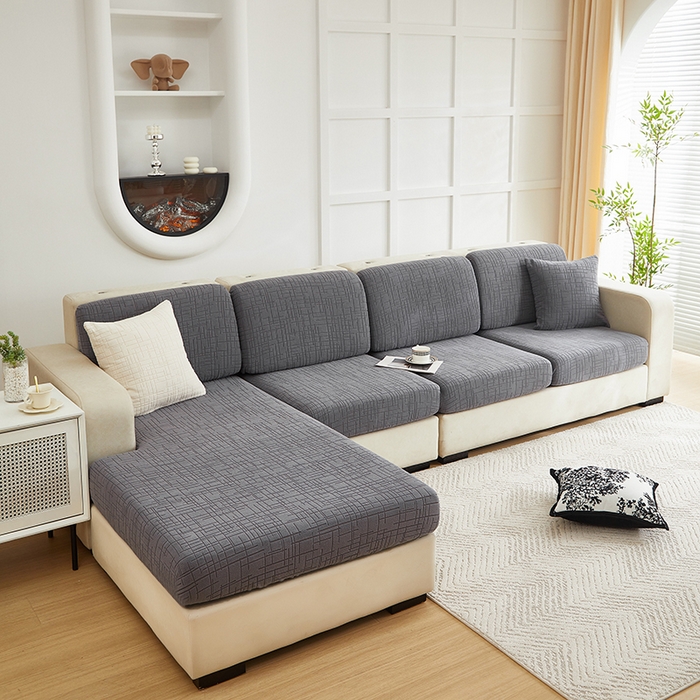 91家纺网 家纺一手货源 找家纺 飞翔家纺沙发套 2026新款舒适亲肤素格纹-坐垫套 深灰色