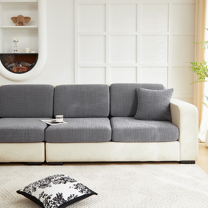 91家纺网 家纺一手货源 找家纺 飞翔家纺沙发套 2026新款舒适亲肤素格纹-坐垫套 深灰色