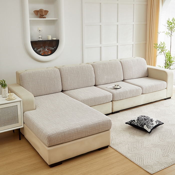 91家纺网 家纺一手货源 找家纺 飞翔家纺沙发套 2026新款舒适亲肤素格纹-坐垫套 浅灰色