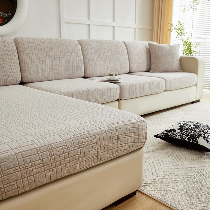 91家纺网 家纺一手货源 找家纺 飞翔家纺沙发套 2026新款舒适亲肤素格纹-坐垫套 浅灰色