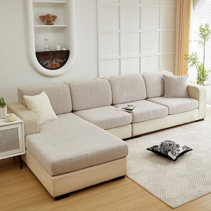 91家纺网 家纺一手货源 找家纺 飞翔家纺沙发套 2026新款舒适亲肤素格纹-坐垫套 浅灰色