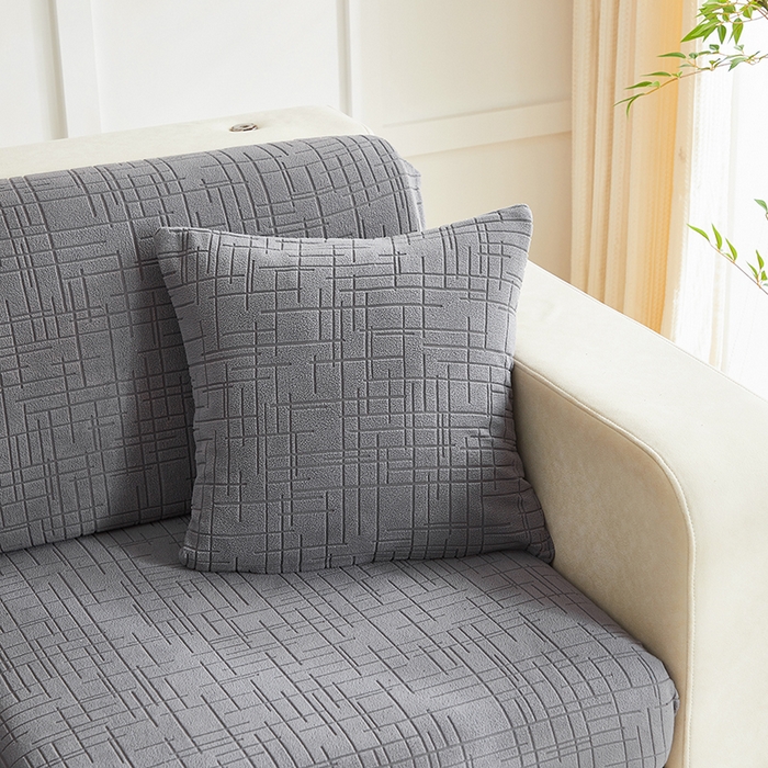 91家纺网 家纺一手货源 找家纺 飞翔家纺沙发套 2026新款舒适亲肤素格纹-坐垫套 深灰色