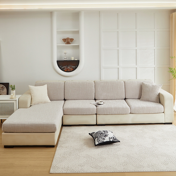 91家纺网 家纺一手货源 找家纺 飞翔家纺沙发套 2026新款舒适亲肤素格纹-坐垫套 浅灰色