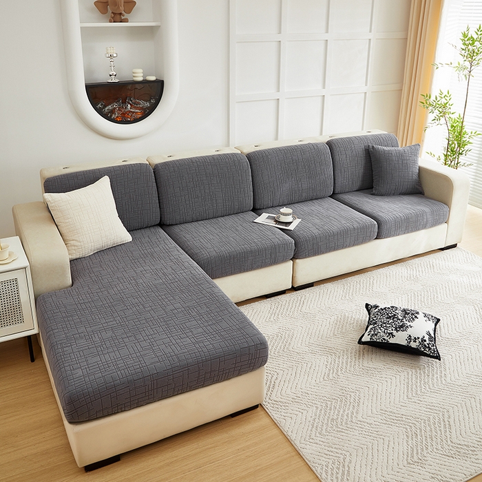 91家纺网 家纺一手货源 找家纺 飞翔家纺沙发套 2026新款舒适亲肤素格纹-坐垫套 深灰色