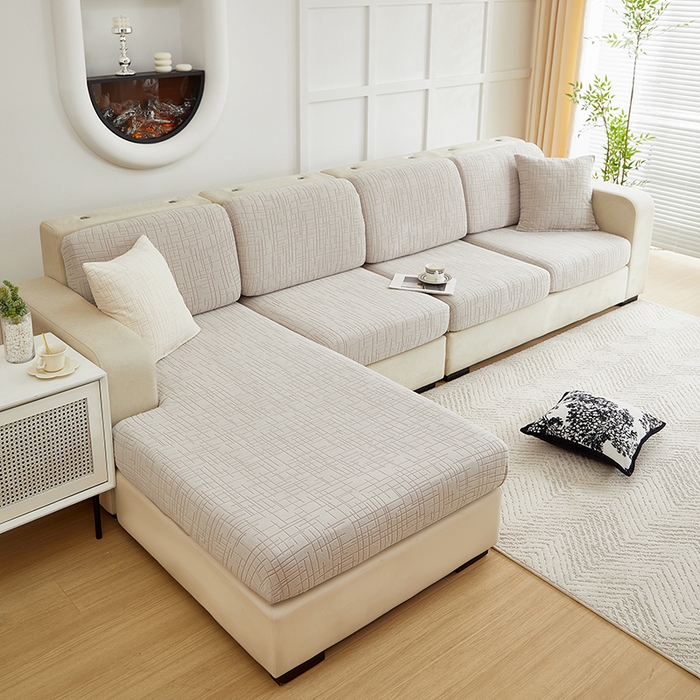 飞翔家纺沙发套 2026新款舒适亲肤素格纹-坐垫套 浅灰色