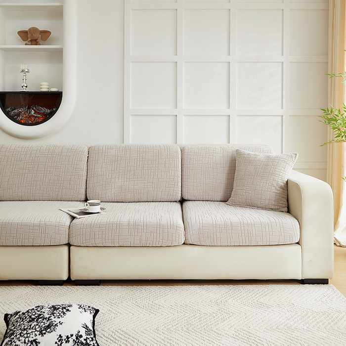 91家纺网 家纺一手货源 找家纺 飞翔家纺沙发套 2026新款舒适亲肤素格纹-坐垫套 浅灰色