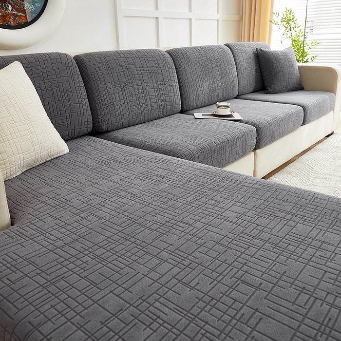 91家纺网 家纺一手货源 找家纺 飞翔家纺沙发套 2026新款舒适亲肤素格纹-坐垫套 深灰色