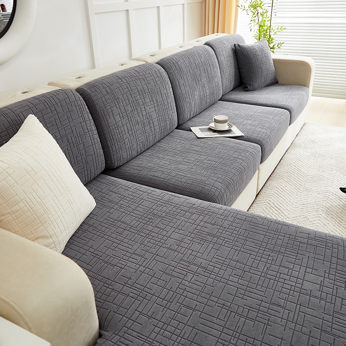 91家纺网 家纺一手货源 找家纺 飞翔家纺沙发套 2026新款舒适亲肤素格纹-坐垫套 深灰色