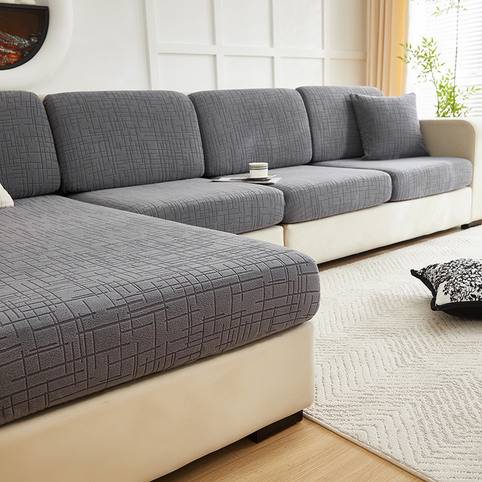 91家纺网 家纺一手货源 找家纺 飞翔家纺沙发套 2026新款舒适亲肤素格纹-坐垫套 深灰色