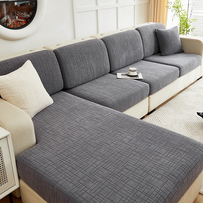 91家纺网 家纺一手货源 找家纺 飞翔家纺沙发套 2026新款舒适亲肤素格纹-坐垫套 深灰色