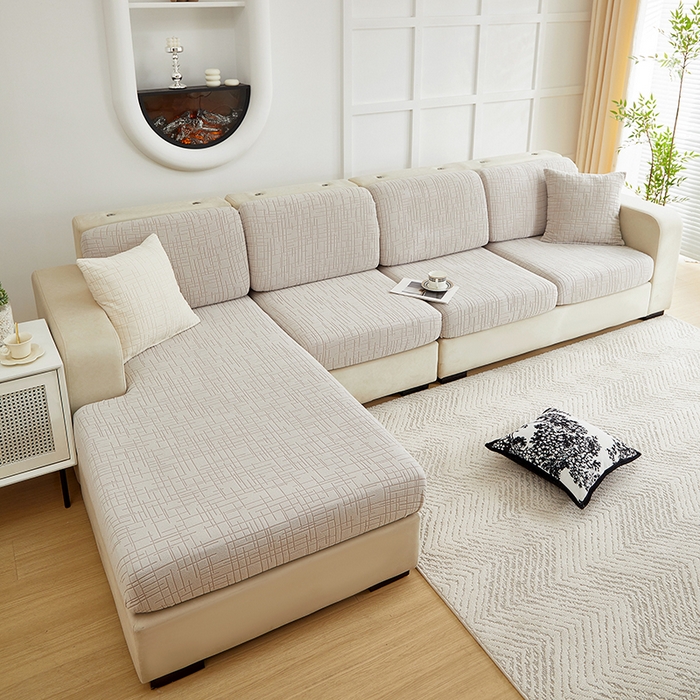 91家纺网 家纺一手货源 找家纺 飞翔家纺沙发套 2026新款舒适亲肤素格纹-坐垫套 浅灰色